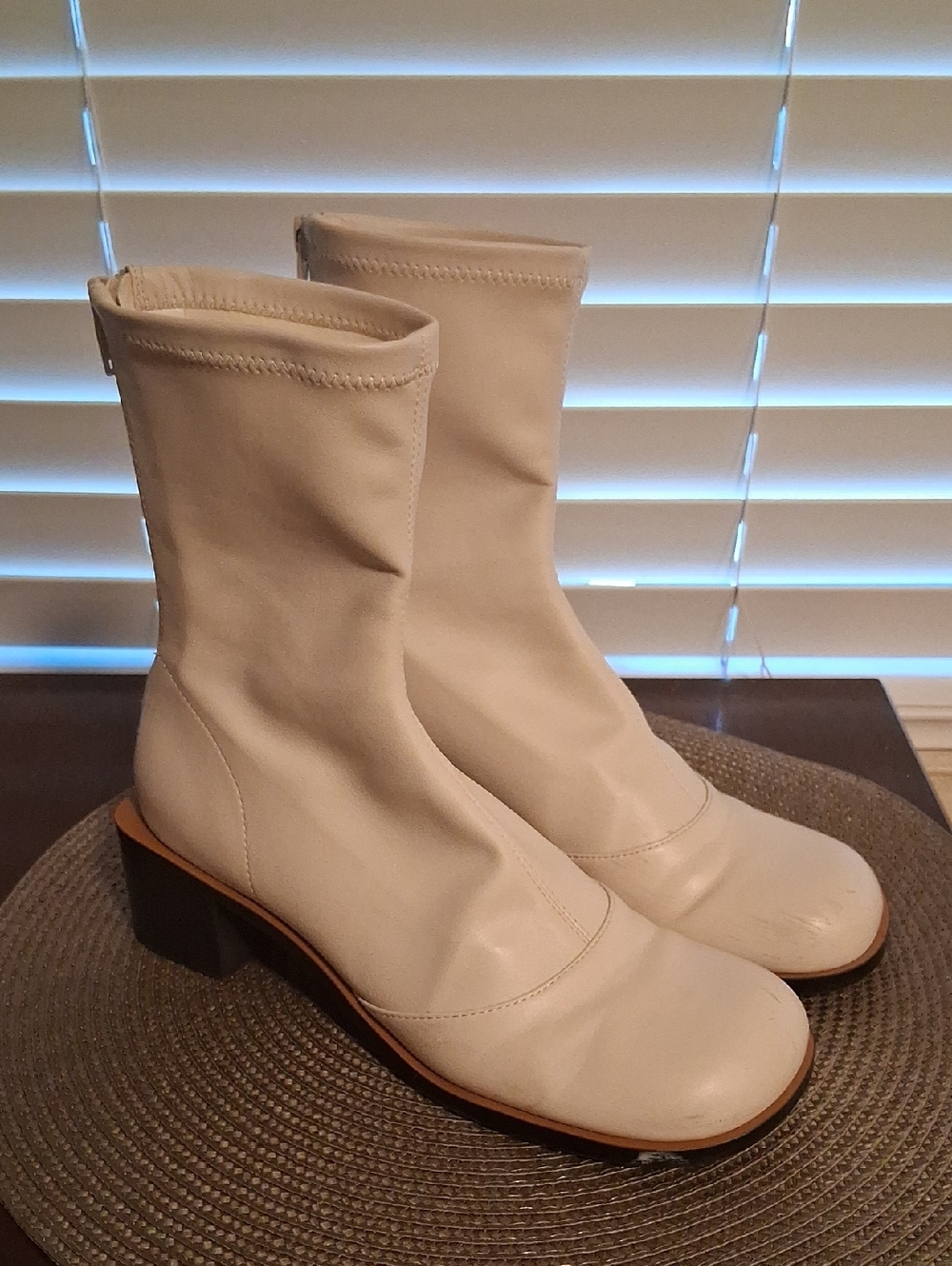 Charles & Keith Cream Mid-Calf Block Heel Boots